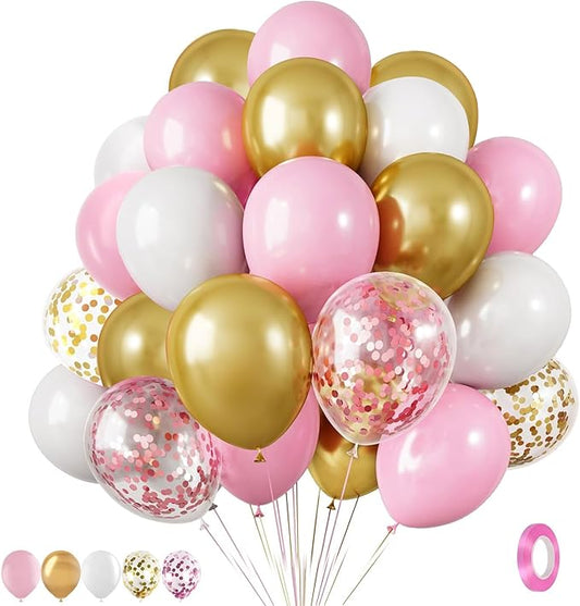 Pink Gold Confetti Latex Balloons Kit 35 pcs 12 inch Pink and White Balloon with Metallic Gold Confetti Balloons for Birthday Baby Shower Wedding Girl Birthday Party Decoration