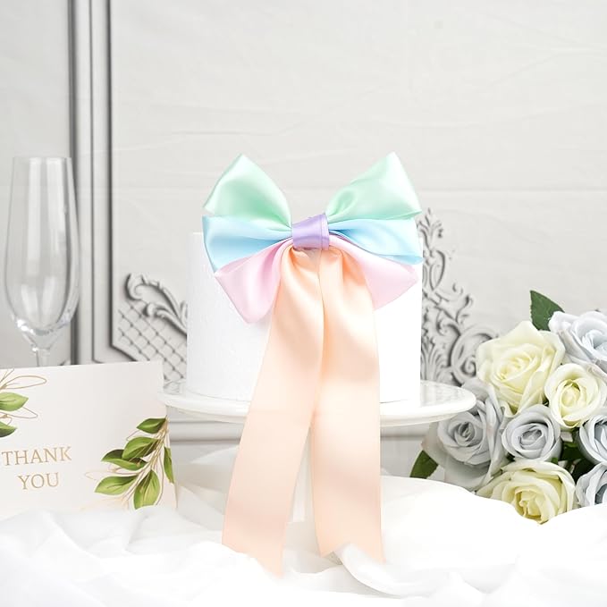 Pastel Ribbon Assortment 1.5 Inch Double Face Satin Ribbon, 6 Rolls 30 Yards Rainbow Colored Ribbon for Garland, Baby Shower, Birthday Party, Wedding, Easter, Christmas, Gift Wrapping