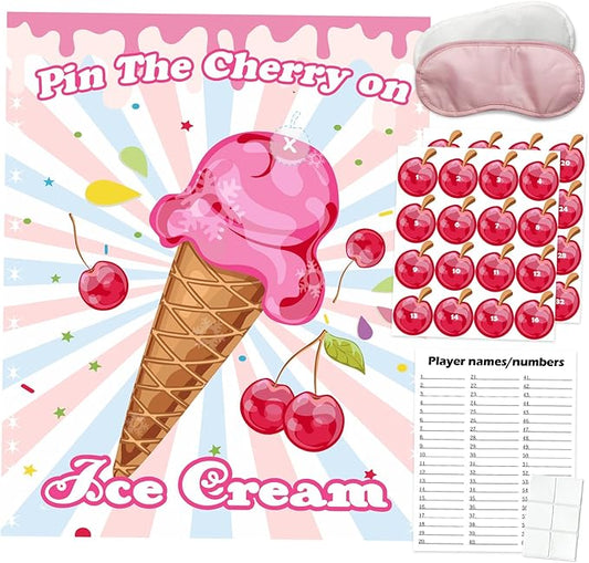 PARTYLOUD Ice Cream Party Games, Pin The Cherry on The Ice Cream, Ice Cream Birthday Party Games Decoration Classroom Toddlers Preschool Party Supplies for Boys Girls Adults