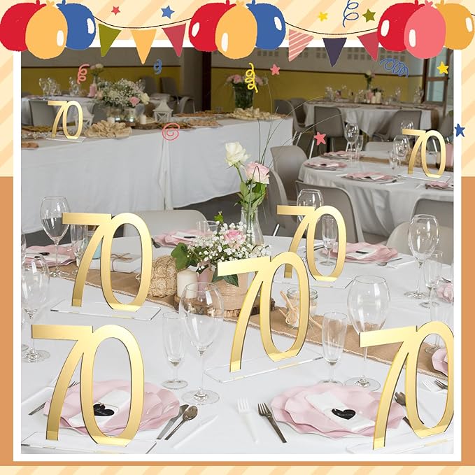 Threehoney Mirror Gold 70th Birthday Decorations for Men and Women Acrylic Anniversary Decorations Table Numbers Centerpieces for Birthday Party