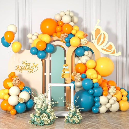 Yellow Orange and Blue Balloon Arch Kit, Blue Yellow Balloon Arch Garland Kit With Lemon Yellow, Orange and Teal Balloons Arch for Birthday Wedding Baby Shower Party