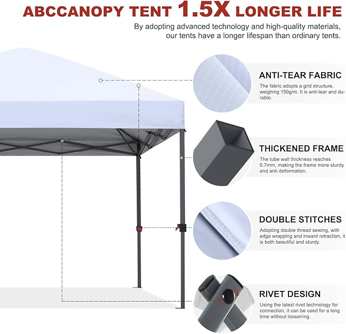 ABCCANOPY 10x10 Pop Up Canopy Tent, Easy Setup Instant Shelter with Wheeled Bag, Heavy Duty Outdoor Canopy for Beach, Market, Backyard, UV Protection, Outdoor Weather Protection (Burgundy, 10x10)