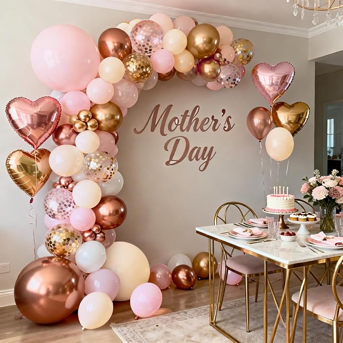 Rose Gold Pink Balloon Arch Kit,Light Pink Nude White Metallic Gold Balloons Garland Rose Gold and Gold Confetti Balloons with Heart Balloon for Wedding Bridal Shower Birthday Party Decorations