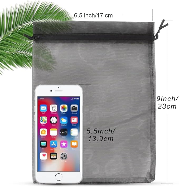 ANZNKU 100 Pack Premium Sheer Organza Bags 6x9 inches Mesh Gift Bags Drawstring for, Wedding, Festival, Makeup, Easter Party Favor(Black)