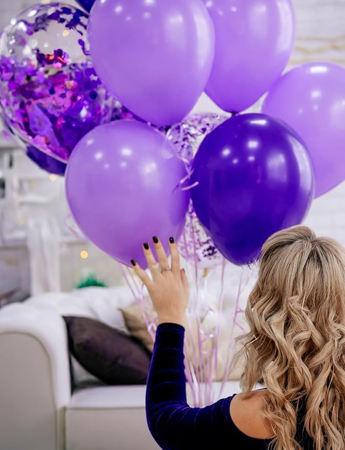 Purple and White Balloons, 12 Inch Mothers Day Balloons, 60 Pcs Pastel Purple Confetti Balloons,Lavender Lilac Balloon for Mother's Day/Birthday/Baby Shower/Graduation/Wedding Decorations