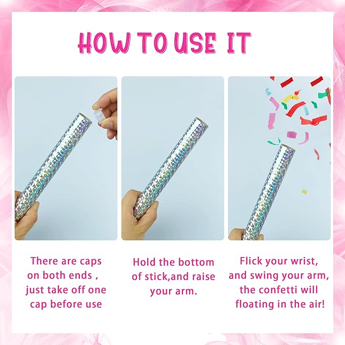 12 Pack Colorful Confetti Wands Handheld Confetti Flick Flutter Sticks for Wedding Birthday Graduation Baby Shower Anniversary Christmas New Year's Party Celebrations Supplies