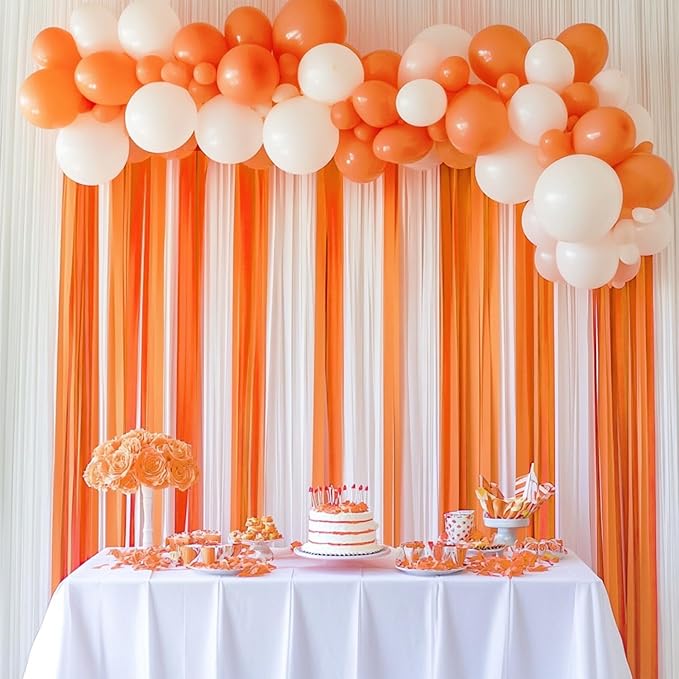 Captain Décor 6 Orange Streamers with White, 492ft Orange Crepe Paper Rolls for Party Decorations, Birthday Decorations Crepe Paper Streamers (1.8 inch x 82 ft/Roll)