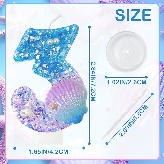 Blue and Purple Birthday Candles, 3th Birthday Cake Decoration, Cupcake Candles，Suitable for Mermaid Theme Party Cake Decoration (3)