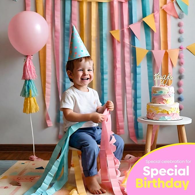 6 Pastel Streamers, 492 ft Pack of Pastel Birthday Decorations, Rainbow Party Decorations, Backdrop Party Supplies for Wedding Decor (1.8 inch x 82 ft/Roll)
