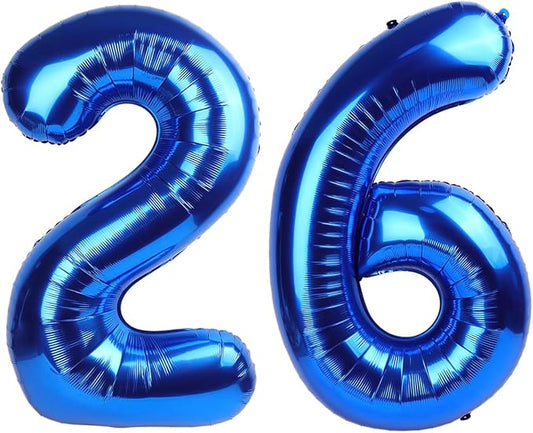 Number 26 Balloon Dark Blue, Foil Happy 26th Birthday Balloon for Men & Women,40 Inch Large Balloons for 2 6 26 62 2026 Wedding Marriage Proposal Engagement Decorations