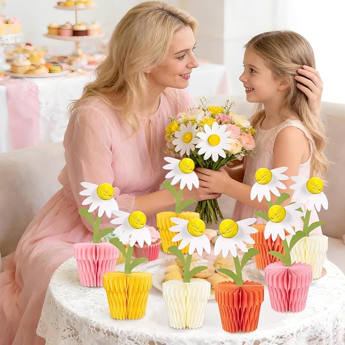 8PCS Daisy Honeycomb Centerpieces, Daisy Table Decorations, Daisy Flower Birthday Party Decorations for Home Office, Baby Shower, Wedding Spring Party Supplies(Orange Yellow)