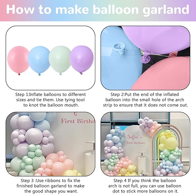 HILAVO Pastel Balloon Arch Kit Macaron Pink Blue Green Purple Yellow Pastel Color Rainbow Confetti Latex Party Balloons Garland for Easter Birthday Baby Shower Graduation Wedding Party Decorations