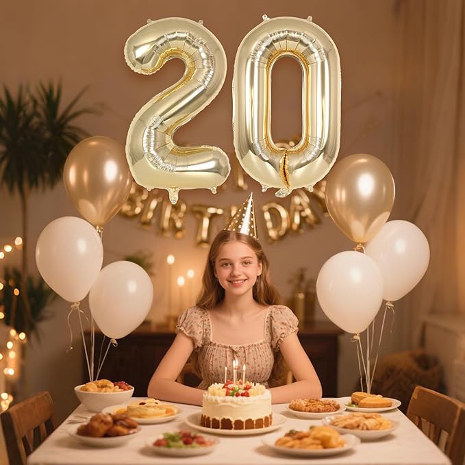 Champagne Gold Large Number 20 Balloon, 40 Inch Light Gold Foil Helium Number Balloons, Giant Mylar Number 20 Balloons for 20 Years Old Birthday Party Anniversary Decorations (Champagne Gold 20)