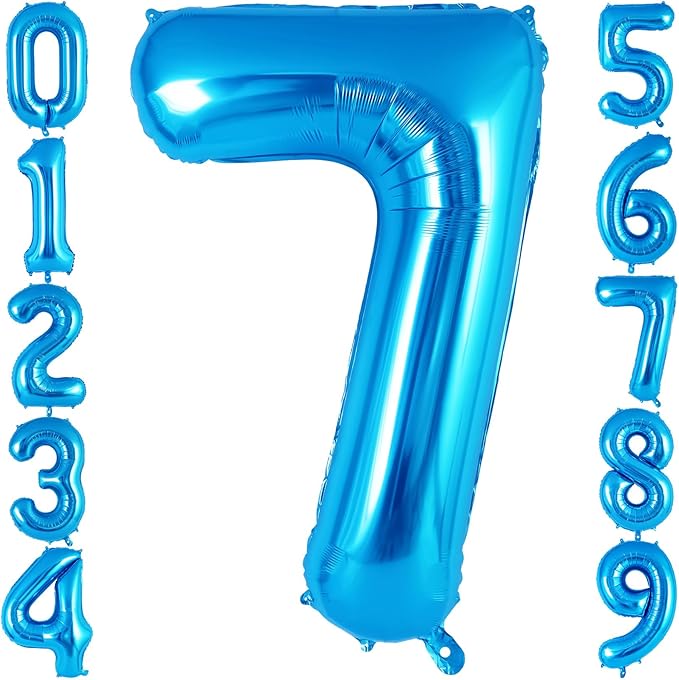Blue Number 7 Balloon 40 Inch, Big Large Foil Helium Number Balloons, Jumbo Giant Mylar Number 7 Balloons for 7 Year Old Birthday Party Decorations Supplies Anniversary Celebration