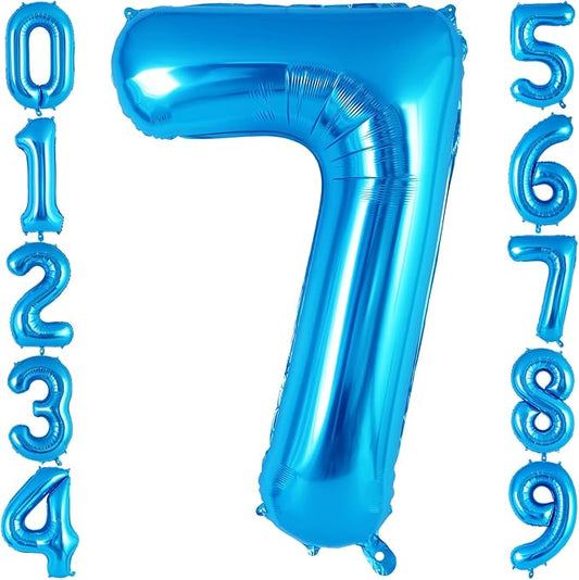 Blue Number 7 Balloon 40 Inch, Big Large Foil Helium Number Balloons, Jumbo Giant Mylar Number 7 Balloons for 7 Year Old Birthday Party Decorations Supplies Anniversary Celebration