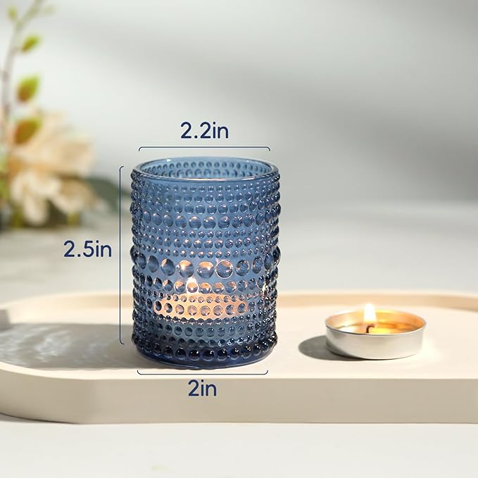 72 Pack Votive Candles Holders - 2x2.5in Blue Vintage Glass Votives Tealight Candle Holders for Table Centerpieces, Tea Light Candle Holder for Wedding Bridal Shower Party