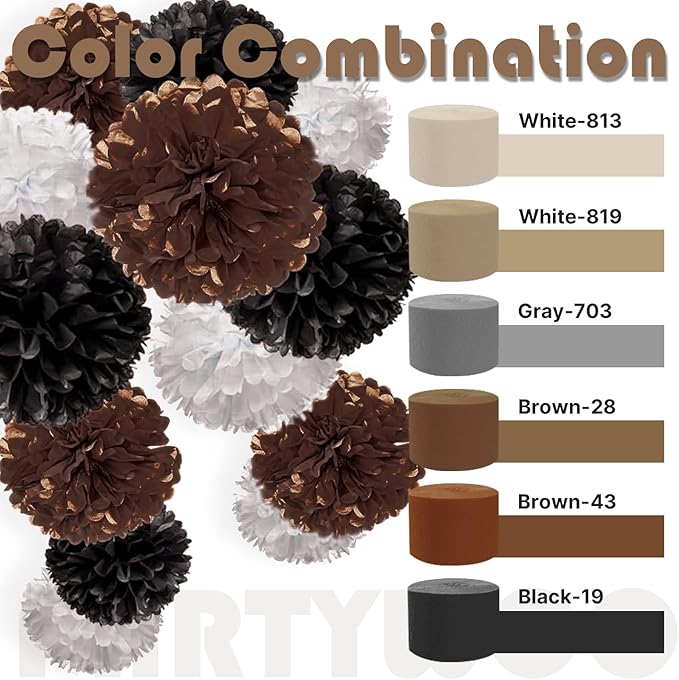 PartyWoo Brown Crepe Paper Streamers 4pcs 328ft Pack of Boho Neutral Crepe Paper Streamers for Birthday Baby Shower Wedding Graduation Anniversary Retirement Woodland Jungle Theme Party Decorations