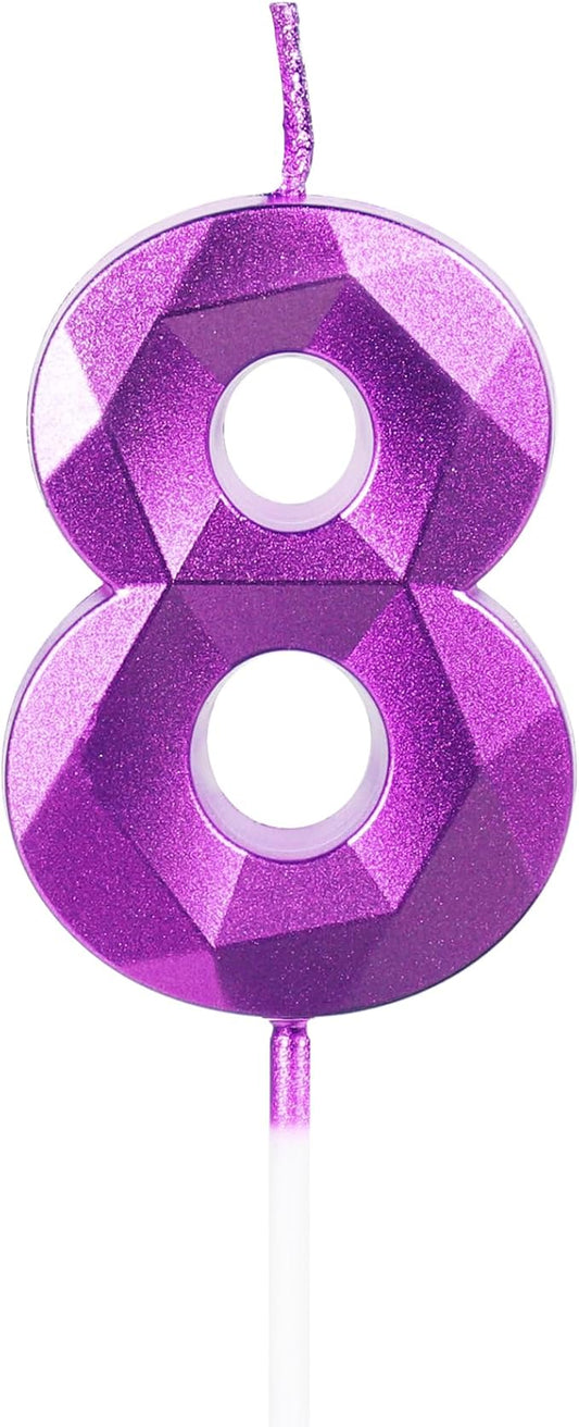 Yiran Number 8 Candles,8th Birthday Candles,Purple Happy Birthday Candle for Cake,3D Design Cake Topper Decorations for Girl Women Pet Birthday Party Wedding Anniversary Celebration Supplies