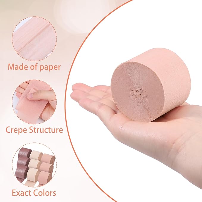 Crepe Paper Streamers 9 Rolls 738ft, Pack of Metallic Rose Gold Baby Pink Crepe Paper for Party Decorations, Birthday Decorations, Baby Shower Decorations, 1.77 Inch x 82 Ft/Roll