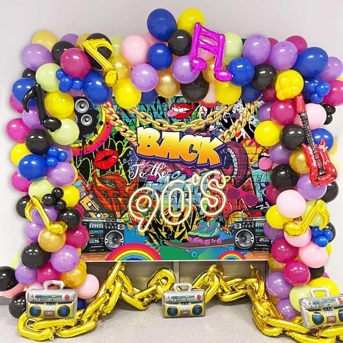 Sensfun 90's Party Decorations Back to 90's Banner 90's Backdrop Hip Hop Graffiti Brick Wall Background Retro 1990s Birthday Party Decorations Backdrop for Photography Photo Booth Props 8x6ft