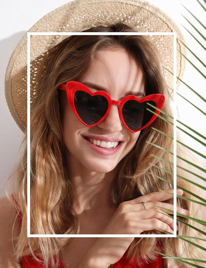 LOHO MAGICA Women Fashion Heart Sunglasses 12 Pack Heart Shaped Sunglasses for Women Vintage Love Cat Eye Retro Glasses