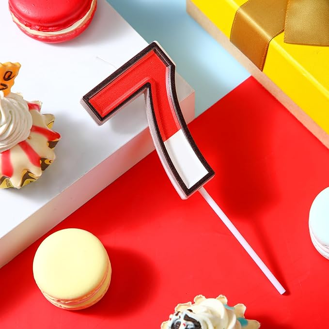 Conelist Cartoon Red and White Birthday Cake Candle Numeral Birthday Cake Topper for Animated Decoration Cartoon Party Supplies(Number 7)