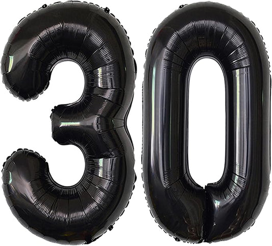 Black 30 Number Balloons Giant Jumbo Number 30 Foil Mylar Balloons for Women Men 30th Birthday Party Supplies 30 Anniversary Events Decorations