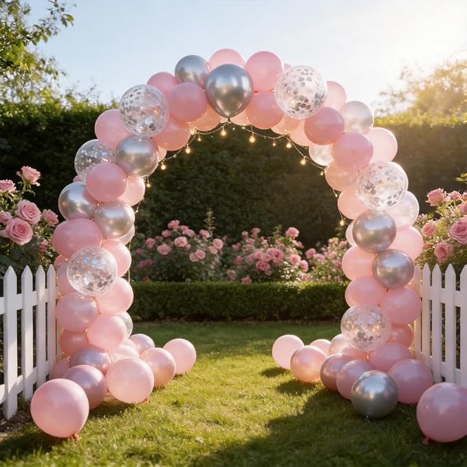 60pcs Pink and Silver Balloons, 12inch Silver Confetti Party Balloons for Graduation Baby Shower Birthday Bridal Shower Wedding Party Decorations