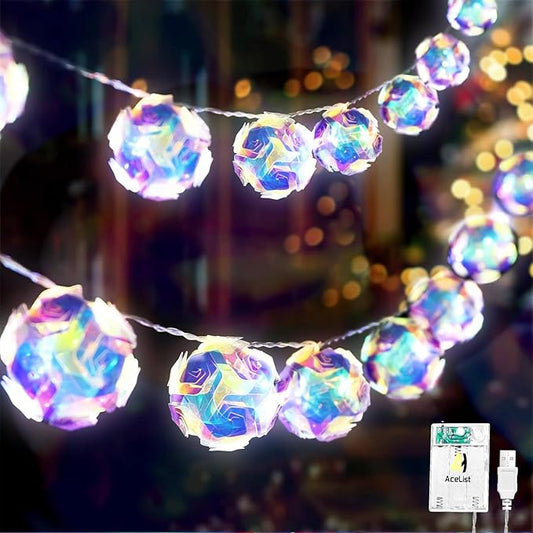 AceList 20 LED Globe Disco Ball Mirror String Lights, 10ft USB&Battery Powered Fairy Lights, Eid Ramadan Decoration Lighting for Mother's Day Gifts, Tree Decor Outdoor Indoor Patio Party Garden