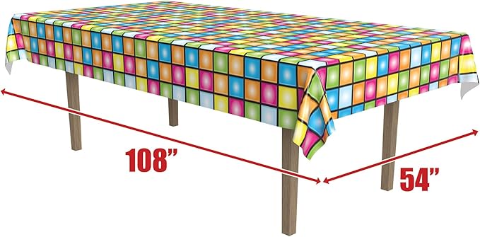Beistle Pack of 2 Multicolored Disco Rectangular Plastic Tablecloths, 70s Themed Party Decorations, Disco Dance Party Supplies, 108" x 54"