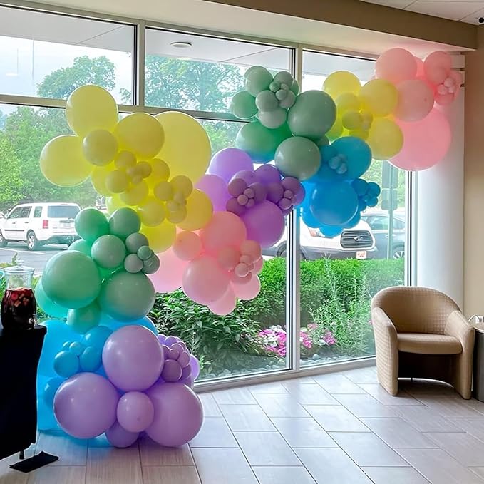 Pastel Balloons Garland Arch Kit, Rainbow Party Balloons, Multicolor Macaron Pink Blue Green Purple Yellow Balloons for Birthday Rainbow Party Baby Shower Wedding Decorations