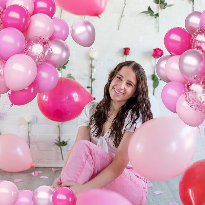 Pink Balloons Set, 65Pcs 12Inch Hot Pink Latex Balloons Baby Light Pink Balloon for Girls Women Baby Shower Wedding Valentine's Day