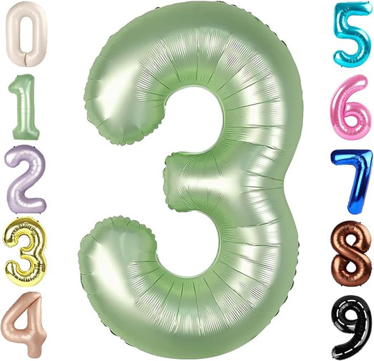 Numbers Balloon 3, 40 Inch Large Olive Green Balloon for Three Year Old Birthday Decor, 3 13 30 31 Birthday Party Decorations for Wedding Supplies