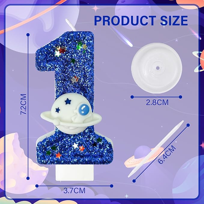 HXOUSE Spaceship Number 1 Birthday Candles - Outer Space Universe Birthday Candles for Cake, 1 Candle Topper for Anniversary Celebrations, Astronaut Rocket Party Decorations for Boys
