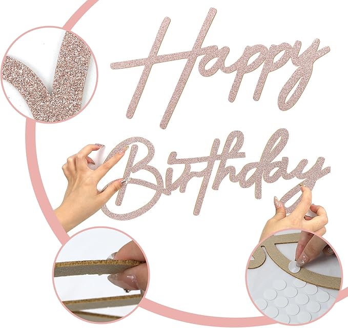 Happy Birthday Sign for Backdrop - Glitter Felt Happy Birthday Letter Sign for Balloon Arch Birthday Party Balloon Arch Backdrop Decorations for Birthday Party Baby Shower - Rose Gold