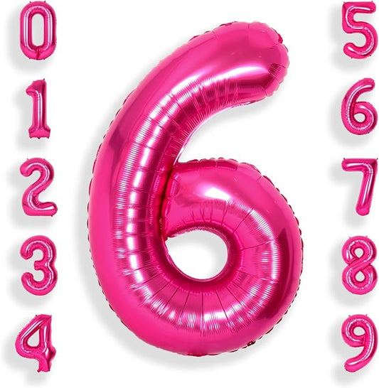 SUWEN 40 Inch Hot Pink Large 6 Number Balloons Big Foil Helium Number Balloons 0-9 Jumbo Happy 6th Mylar Birthday Party Decorations for Girl Anniversary Party Supplies