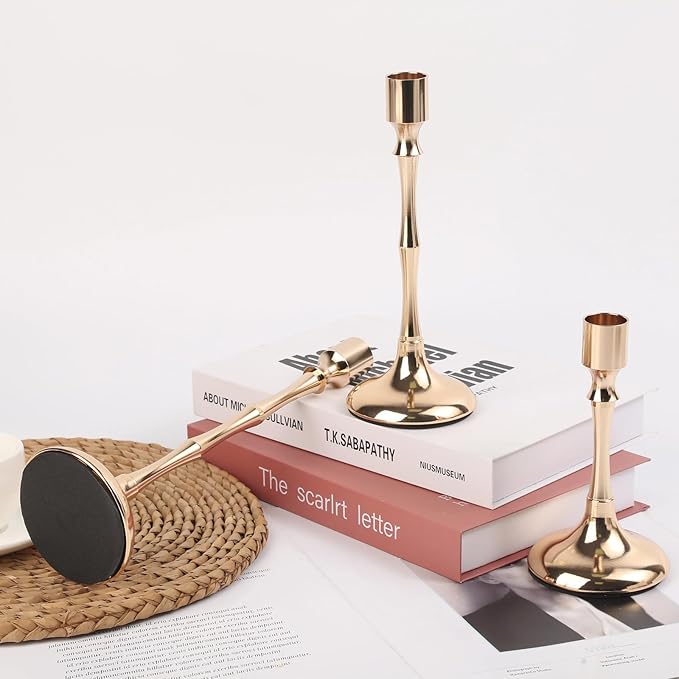 Champagne Gold Candle Holders Set of 3, Taper Candle Holders for Table Centerpiece, Vintage Candlestick Holders for Dinning Wedding Party Christmas Home Decor