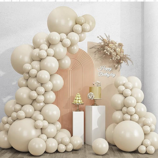 RUBFAC 135pcs Sand White Balloons Cream Beige Latex Balloon, Different Sizes 18 12 10 5 Inch for Garland Arch Wedding Birthday Party Baby Shower Anniversary Boho Decorations