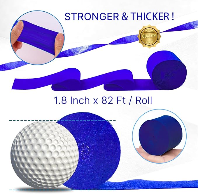 PartyWoo Blue Crepe Paper Streamers 6 Rolls 492 ft Pack of Dark Royal Blue Crepe Paper for Graduation Independence Day Baby Shower Wedding Birthday Party Decorations (1.8 Inch x 82 Ft/Roll)