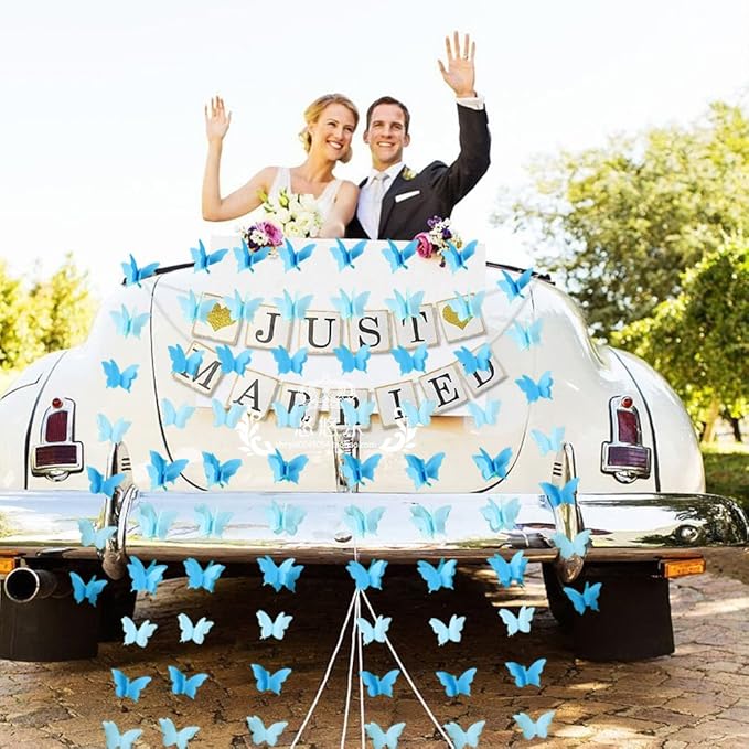 Butterfly Banner Decorative Paper Garland for Wedding Baby Shower Birthday Theme Decor 110 Inches Long Pack of 2 Pieces Blue