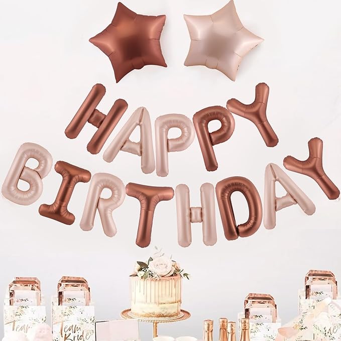 CANREVEL Happy Birthday Banner 13pcs 16 Inch Mylar Foil Letters with 6pcs Star Balloons Birthday Party Decorations for Kids and Adults - 3D Caramel chocolate