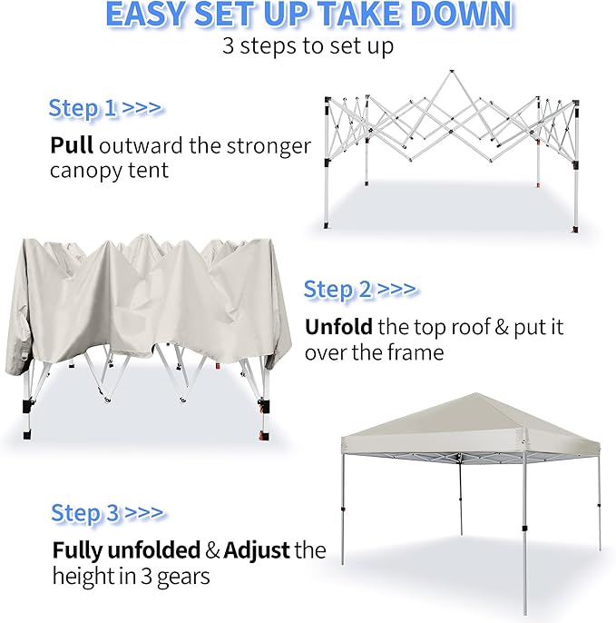 Pop Up Canopy Tent 8X8 FT,Easy Set-up Sade,Instant Shelter w/Canopy Cover,4 Ropes,Adjustable Straight Leg Heights Canopies,Outdoor Patio Tents for Parties,Commercial,Silver White