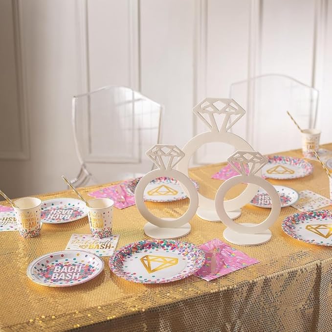 Fun Express Diamond Ring Centerpieces 3 Piece Set - Wedding Table Decorations for Bachelorette Party, Bridal Shower & Engagement Party Decor | White Foam Centerpiece Table Decorations for Reception