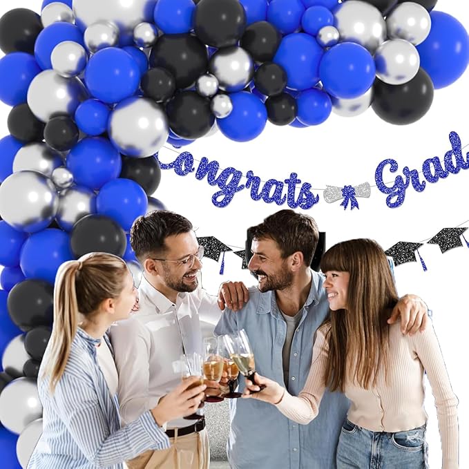 Blue Black Silver Balloon Garland Arch Kit - Royal Blue and Black Balloon Silver Balloons for Boy 21th 30th 40th Birthday Retirement Graduation Prom Video Gaming Party Decorations