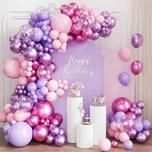 Pink Purple Balloon Garland Arch Kit, 167Pcs Latex Balloons Different Sizes 18 12 10 5 inch for Girl Women Princess Birthday Bridal Baby Shower Party Decoration