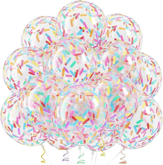 Rainbow Confetti Balloons, 12 Inch Multicolor Candyland Ice Cream Sprinkle Colorful Long Confetti Glitter Latex Balloons for Men Women Birthday Party Wedding Baby Bridal Shower Graduation Decorations