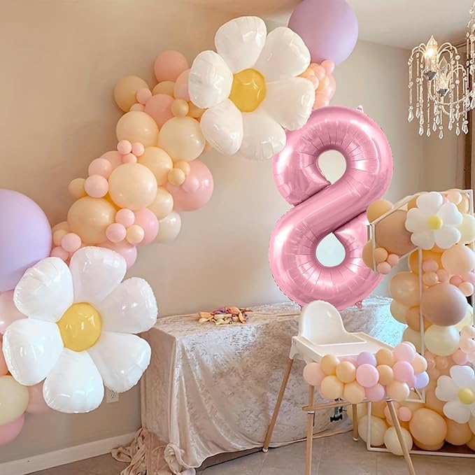 Pastel Pink 8 Balloons, 40 Inch Large Light Pink Foil Number Balloons 0-10, Self-Sealing 8th Birthday Balloon for Girls Women Anniversary Baby Shower Princess Party Decorations Supplies