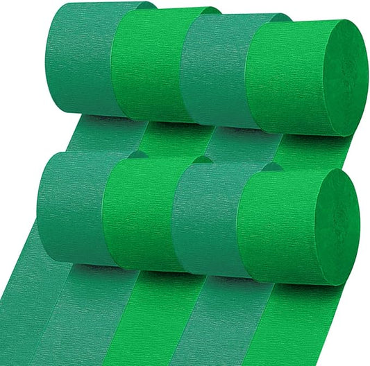 8 Rolls Crepe Paper Streamers 1.8 Inch x 82 Ft/Roll Grass Green and Deep Green Party Streamers for Birthday Wedding Baby Bridal Shower Decorations Christmas Craft Supplies