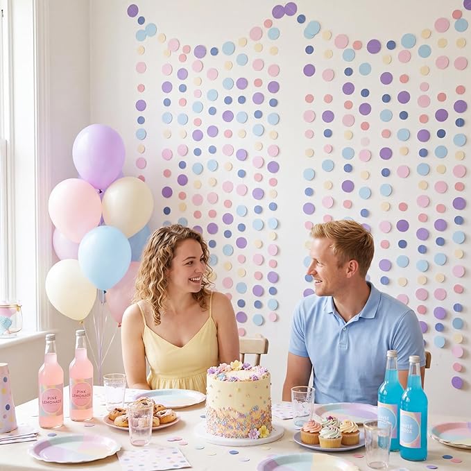 Outus 5 Pieces Colorful Circle Garland Banner Hanging Paper Dot Decorations for Classroom, Birthday Party, Baby Shower, Wedding Backdrop & Photo Booth Graduation Decor (Rainbow Color)