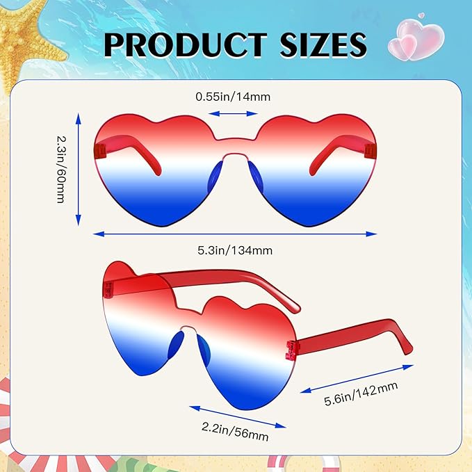SUNOVELTIES 18 Heart Shape Rimless Sunglasses Transparent Candy Color Party Glasses Colored Eyewear for Women